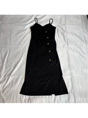 Women's Grefit Black Sleeveless Button-Front Midi Dress S